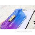 Europe New Popular Special Designer Eco Colored PVC Classic Diamond Women Clear Jelly Purse with Chain